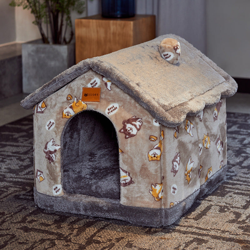 Foldable Cave-Style Pet Bed – Enclosed House for Cats & Small Dogs