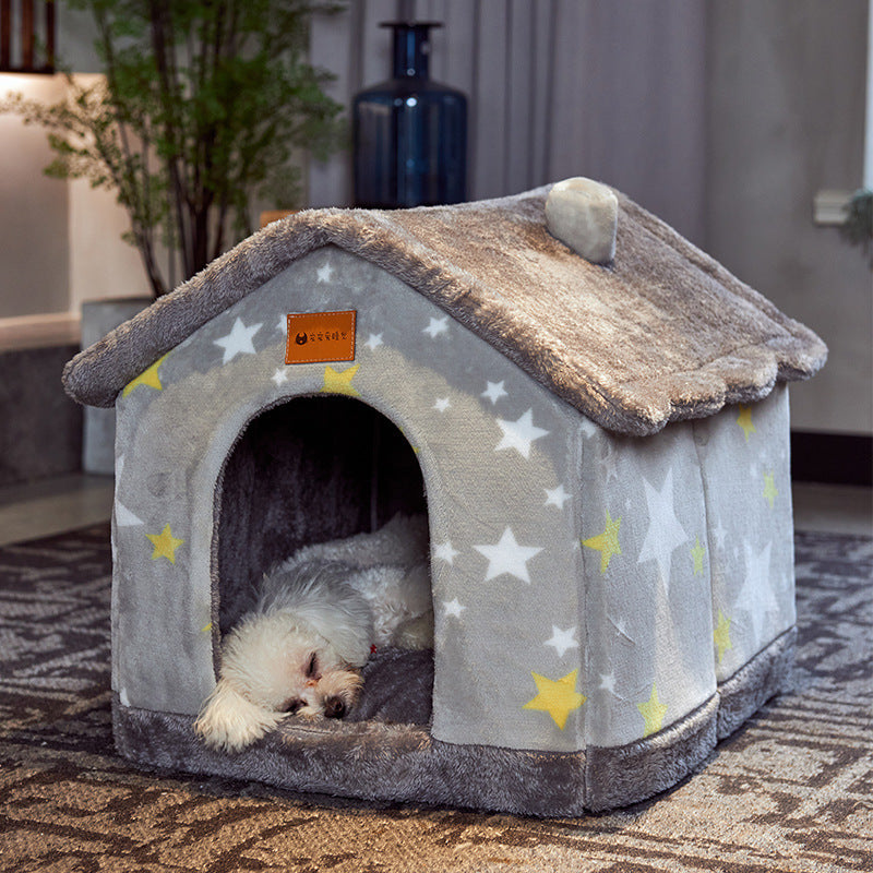 Foldable Cave-Style Pet Bed – Enclosed House for Cats & Small Dogs