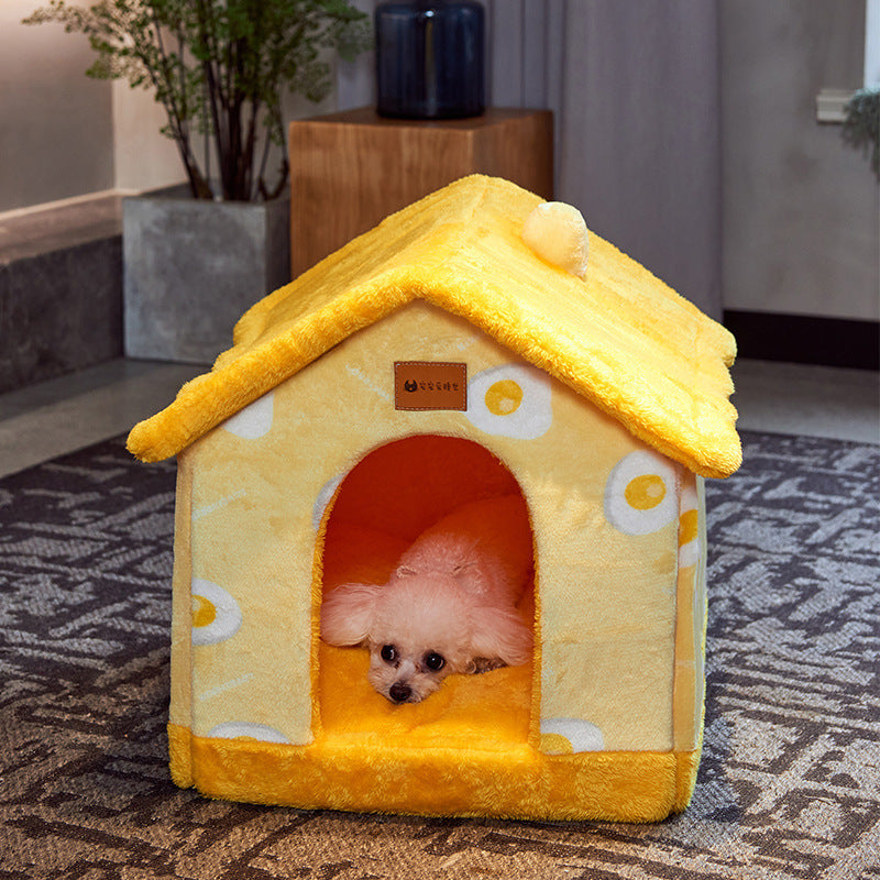 Foldable Cave-Style Pet Bed – Enclosed House for Cats & Small Dogs