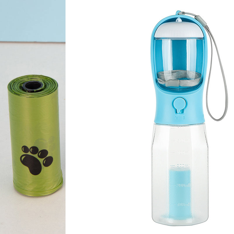 3-in-1 Portable Pet Water Bottle-Food Dispenser & Waste Bag Holder