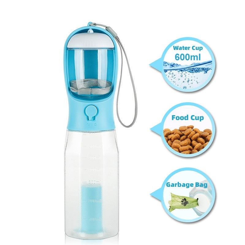 3-in-1 Portable Pet Water Bottle-Food Dispenser & Waste Bag Holder