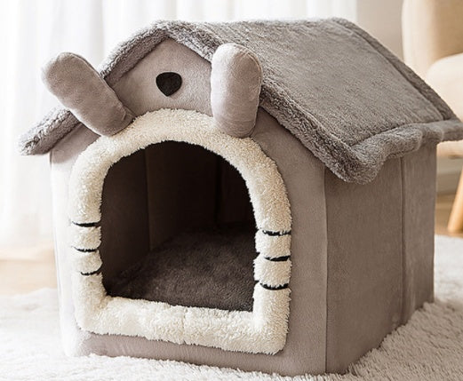 Foldable Cave-Style Pet Bed – Enclosed House for Cats & Small Dogs