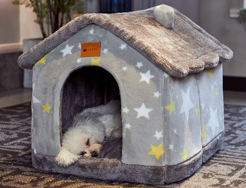 Foldable Pet Bed House – Enclosed Cave Bed for Cats & Small Dogs